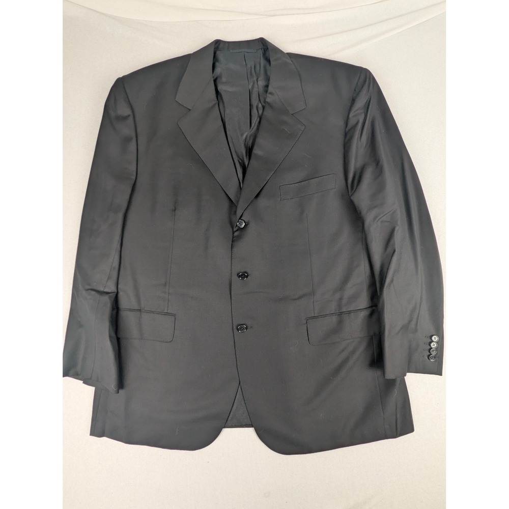 Mens Black Super 120 Wool 3 Button Suit Jacket Blazer Made in Italy Size 52R